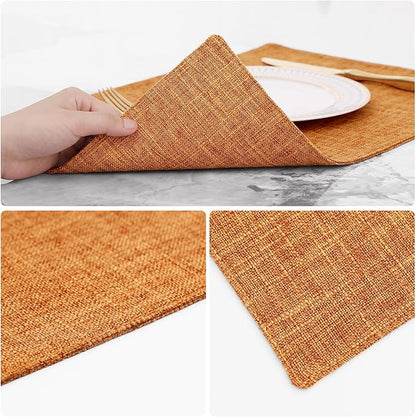 homing Cotton Linen Placemats Set of 6, Cloth Washable Farmhouse Dining Table Mats for Indoors & Outdoors, Easy to Clean, Orange, 13 x 19 Inch