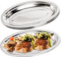 Suwimut 6 Pack Stainless Steel Oval Platter, Heavy Duty Mirror Polish Large Sizzling Platter Serving Tray Fish Plate for Steaming Fish Dessert Meat Sushi, 14-Inch by 8.7-Inch, Silver
