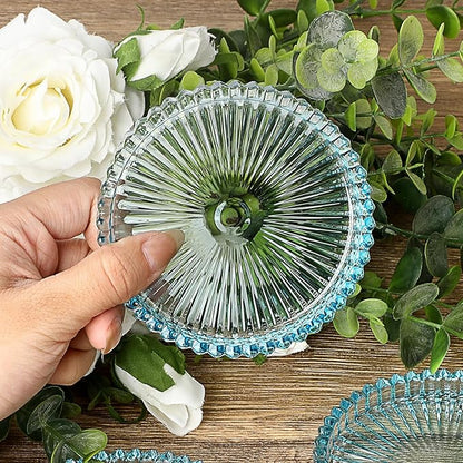 JUXYES 8 Pack Clear Blue Crystal Coasters Round Cup Mat, Glass Coasters for Drinks Coffee Tea Wine, Decorative Wine Bottle Coaster, Crystal Drink Coasters for Restaurant bar Kitchen Dining Table