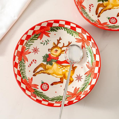 Pasta Bowls 42 Oz, Serving Bowls Set of 4, Ceramic Plate for Kitchen,Salad, Dinner, Microwave Oven and Dishwasher Safe, Versatile Christmas Dishes for Holiday Entertaining, Red