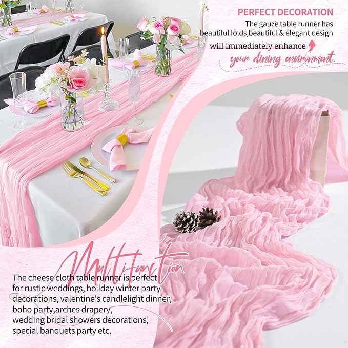 18 Pack Cheesecloth Table Runner 10FT Light Pink Table Runner Boho Gauze Cheese - Image 6