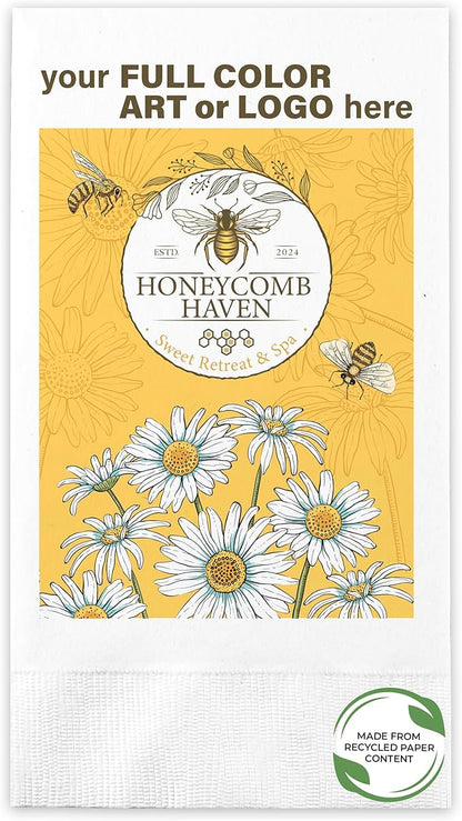 Custom Guest Towel/Dinner Napkins - Personalized Recycled Paper Content Napkins - Eco-friendly & Full-Color Digital Printed - Events & Celebrations - Pack of 50 - Coin Edge Embossed, 8"x 4.5"