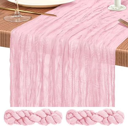 Showgeous 2 Pack Light Pink Cheesecloth Table Runners Boho Wedding Decor | by Showgeous