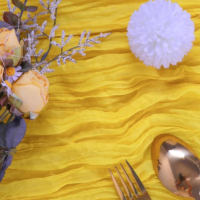 12 Pack Yellow Cheesecloth Table Runner 35 x 120 Inch | Boho Gauze Fabric - Image 3