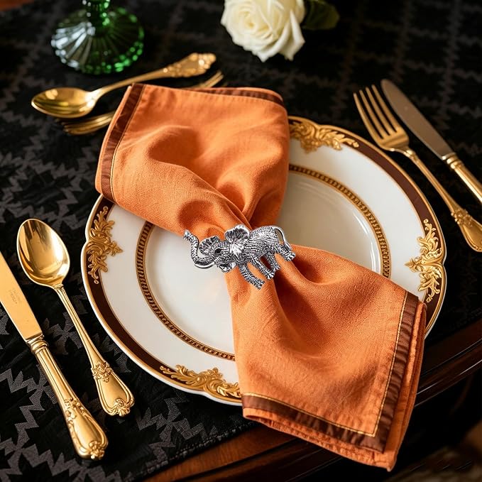 Elephant Napkin Rings Set of 12 Silver Metal Animal Napkin Ring - Image 4