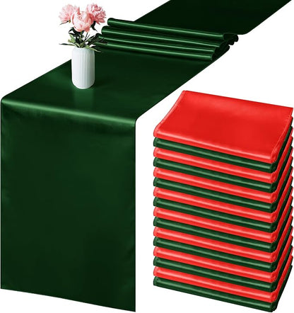 Aneco 16 Pack Christmas Satin Table Runner 12 x 108 Inch Xmas Red by Aneco