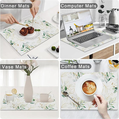 Leaves Printed Placemats Set of 4 Watercolor Sage Green Gold Branch Place Mats Washable Rectangular Spring Table Mats for Party Home Kitchen Restaurant Dining Table Decor 12x18 Inch