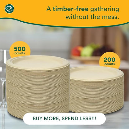 ECO SOUL 6 Inch Compostable Disposable Paper Plates [200 Pack] Food Safe 100% Virgin Bagasse Pulp Heavy Duty Biodegradable Microwave Safe Small Round Dessert Plate for Party, Picnic & BBQ (Brown)