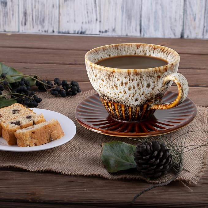 4 oz Espresso Cups and Saucers Set of 2, Ceramic Tea Cup - Image 7