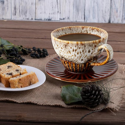4 oz Espresso Cups and Saucers Set of 2, Ceramic Tea Cup - Image 7