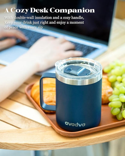 12oz Insulated Coffee Mug with Lid – Includes Two Lids, Stainless Steel Coffee - Image 5
