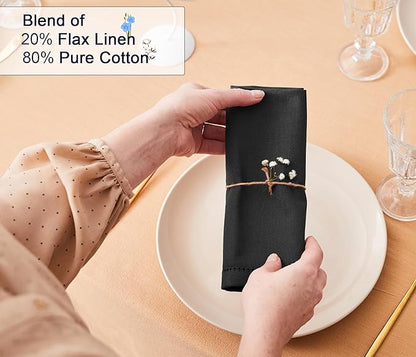 Ruvanti Premium Linen Napkins Set of 6-20x20 Inch, Classic Hemstitch, Mitered Corner Cloth Napkins ‎‎- Soft, Elegant Dinner Napkins Cloth Washable for Weddings, Parties, Everyday Use - Black