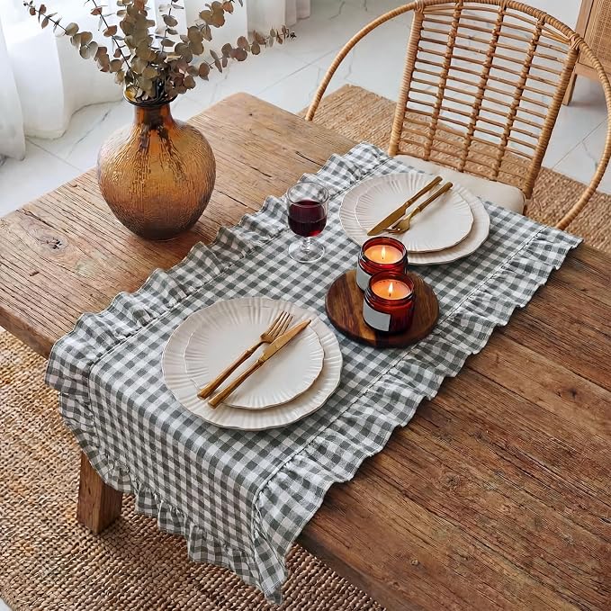HunnmingRe 1 Pc Gingham Table Runner Light Grey, 72 X 13.8 Inch | Cotton - Image 3