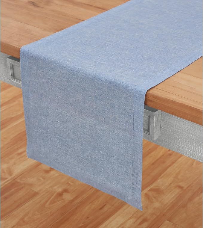 Solino Home 100% Pure Linen Table Runner Chambray Blue, Athena 14 x 108 in | by SolinoHome