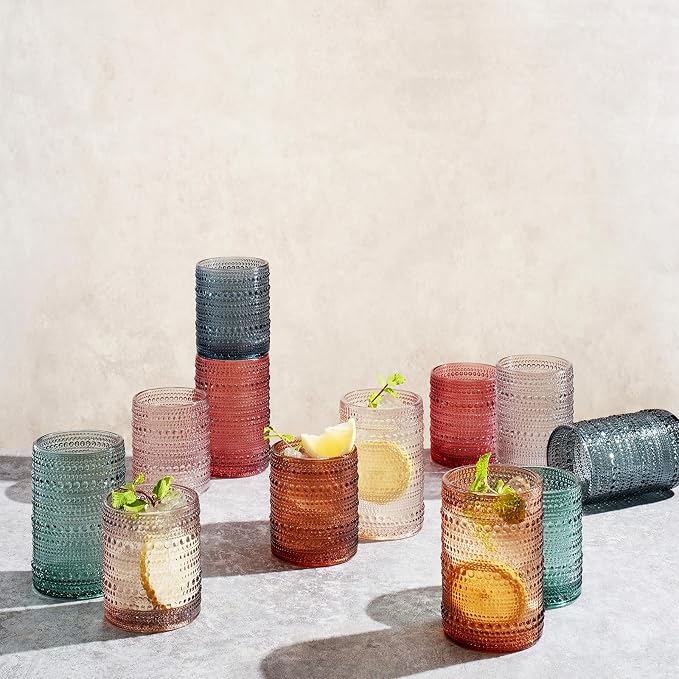 Khen Hobnail Beaded Highball Drinking Tumbler Glasses | Set of 12 | Color - Image 3