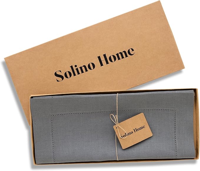 Solino Home 100% Pure Linen Table Runner Gray, Classic Hemstitch 14 x 36 in | - Image 6