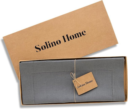 Solino Home 100% Pure Linen Table Runner Gray, Classic Hemstitch 14 x 36 in | - Image 6