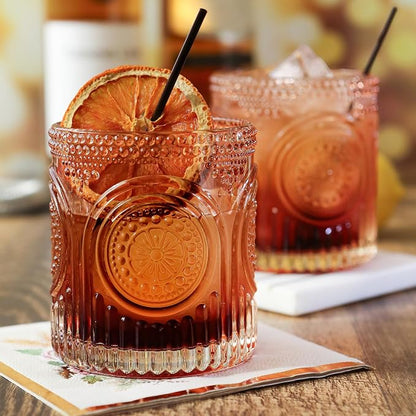 Ribbed Retro Arch Floral Rose Gold Drinking Glasses Set of 6, Vintage Glassware - Image 8