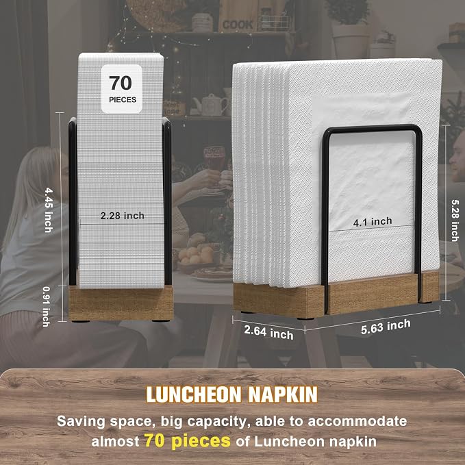 Wican Napkin Holder for Table, Acacia Iron Standing Napkin Dispenser | Kitchen - Image 6