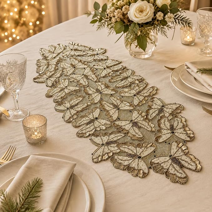 Handmade Beaded Table Runner 13 x 36 Inch, Elegant Dining Table Décor - Image 4