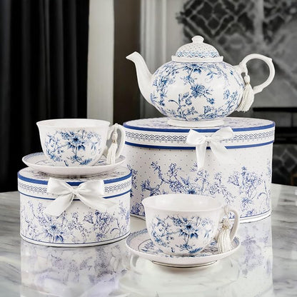STP GOODS Blue Flowers Bone China Cup and Saucer Set in Gift Box - Image 7