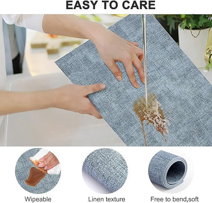Leather Heat Resistant Placemats Set of 6 Waterproof Wipeable Washable PU Table Mats,Easy to Clean Anti-Slip Place Mats (Blue, 6)