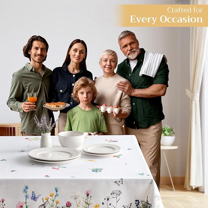 Maison d' Hermine Table Cloth Rectangle Table 100% Cotton 60 x 108 Inches Tablecloth Reusable Decorative for Dining Room Farmhouse Home Valentines Day Decorations Spring Summer - Printemps