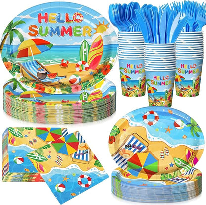 350 Pcs Beach Party Decorations 12 in Disposable Oval Hello Summer Plates by Pajean