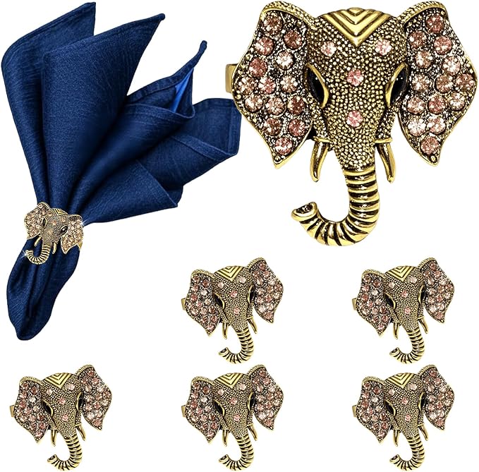 Elephant Napkin Rings Set of 6 Sparkly Rhinestone Africa Animal Napkin Holder by DavifinaNapkinRings