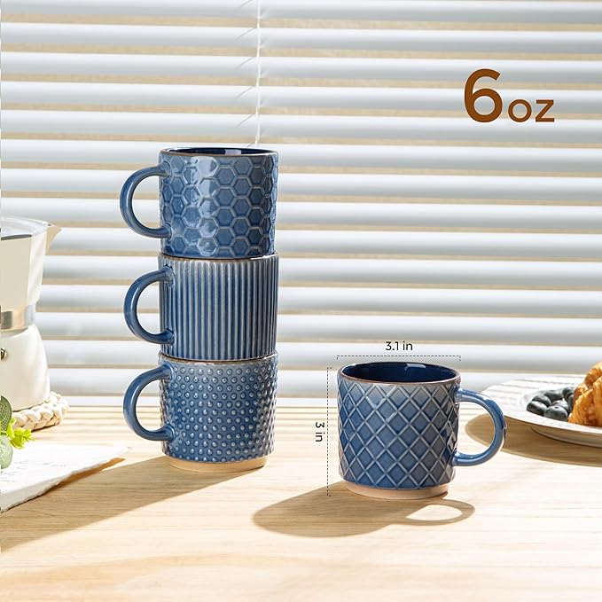 GBhome 6 OZ Stackable Coffee Mugs Set of 4, Ceramic Coffee Cups Set | 4 - Image 2