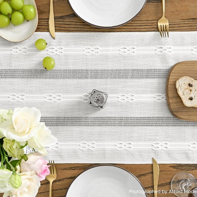 Artoid Mode White Farmhouse Embroidered Hollow Table Runner, Seasonal Kitchen - Image 3