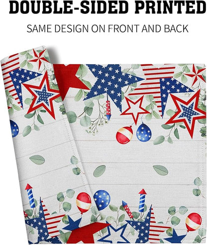 4th of July Placemats Set of 4 Patriotic America Flag Stars Rectangle Table Mats 12x18 Inch Country Rustic Holiday Kitchen Dining Home Outdoor Party Table Decoration