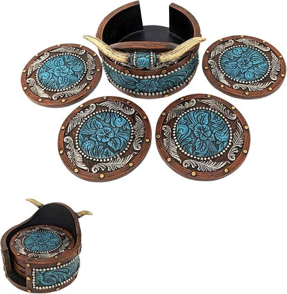 BestGiftEver Rustic Southwestern Coasters Set | Faux Horn & Tooled by BestGiftEver