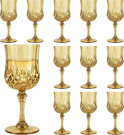 12Pack Plastic Wine Glasses, 7oz Vintage Goblets by LEYIQU