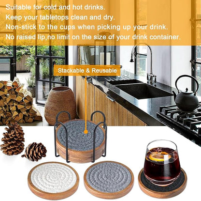 Wood Coasters for Drinks, Eykao Absorbent Coaster Sets of 5, Woven Drink - Image 3