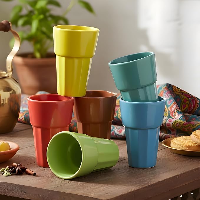 Multicolor Ceramic Kulhad Tea Cups Set of 6, Handmade Chai Cups | Desi Kulhad - Image 7