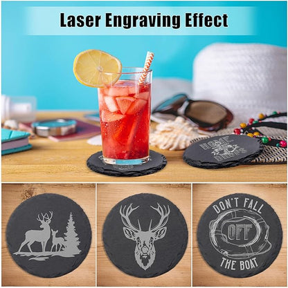 72 Pack Slate Drink Coasters, VIBRATITE 4 Inch Square and Round Black Slate Stone Coaster Bulk Laser Engraving Blank Handmade Decor Coasters for Coffee Bar Kitchen Home (36 Sqaure, 36 Round)