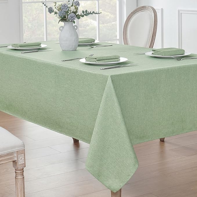 2 Pack Rectangle Tablecloth, 60x104 inch, Water Resistant Wrinkle Free Linen Textured Table Cloth Washable, Decorative Fabric Table Cover for Dining, Party and Camping, Sage Green