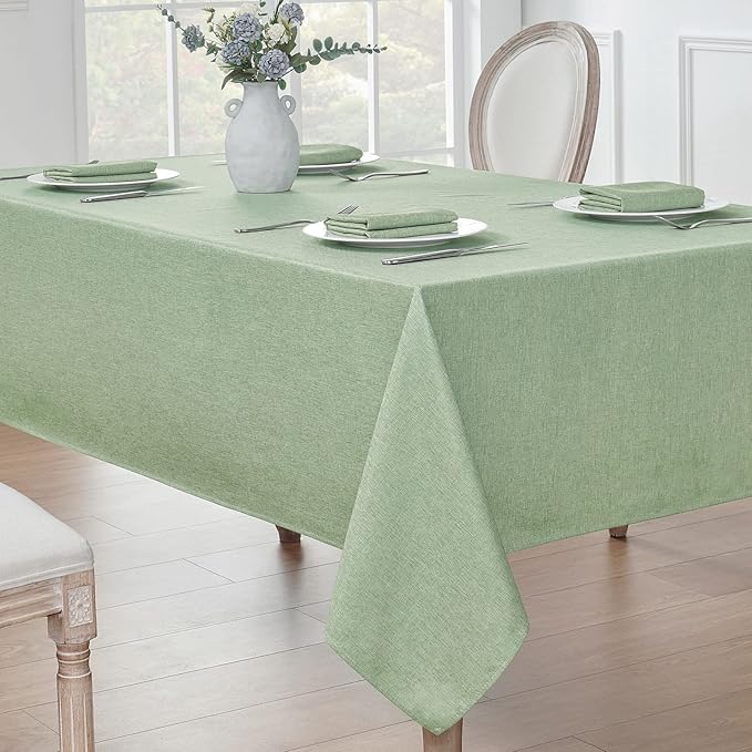 Rectangle Tablecloth Linen Textured Waterproof & Stain Resistant Table Cloth Wrinkle Free Decorative Fabric Farmhouse Table Cover for Dining/Party/Buffet/Wedding, 60 x 104 Inch, Sage Green