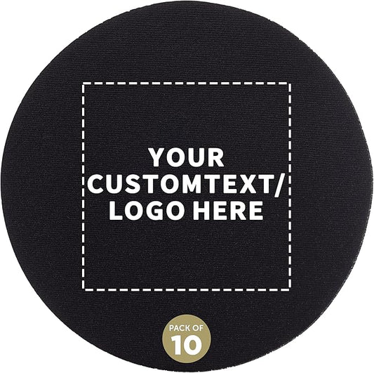 10 Round Foam Bud Coasters Pack, 4 inch - Customizable Text, Logo - PU Foam, Party Favor - Black