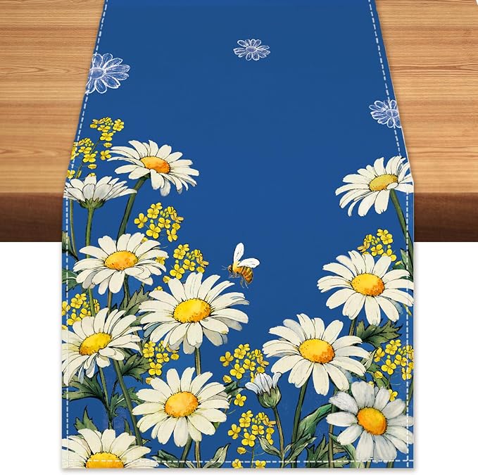 Summer Daisy Floral Table Runner Bees Burlap Table Runners, Spring Charming by BEAUTYROMANCEFORYOURLIFE