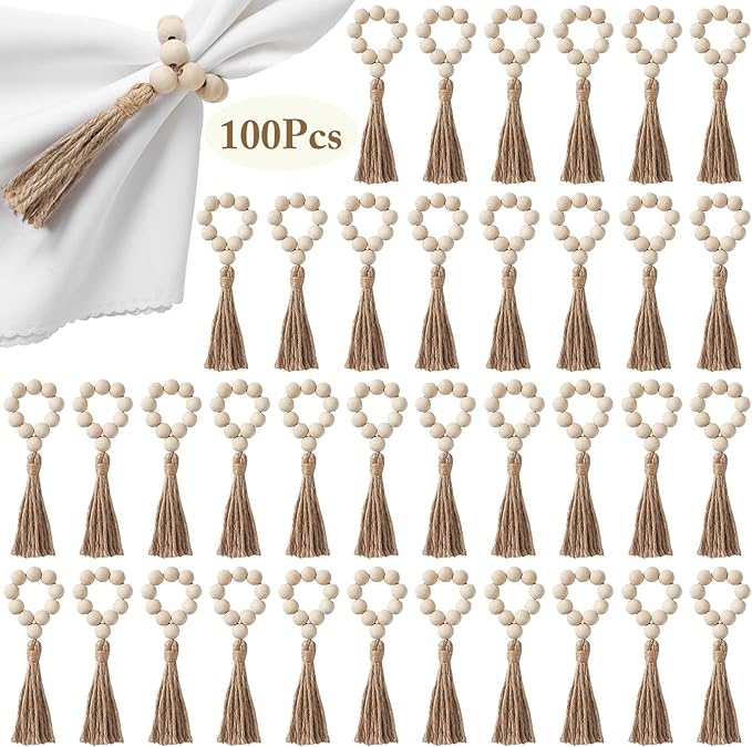 APTWOW Napkin Rings Set of 100, Wooden Napkin Rings, Wood Bead Napkins Rings by APTWOW