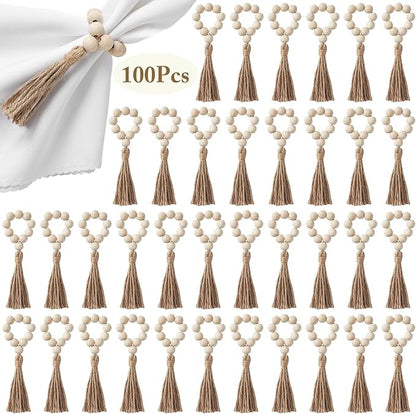 APTWOW Napkin Rings Set of 100, Wooden Napkin Rings, Wood Bead Napkins Rings by APTWOW