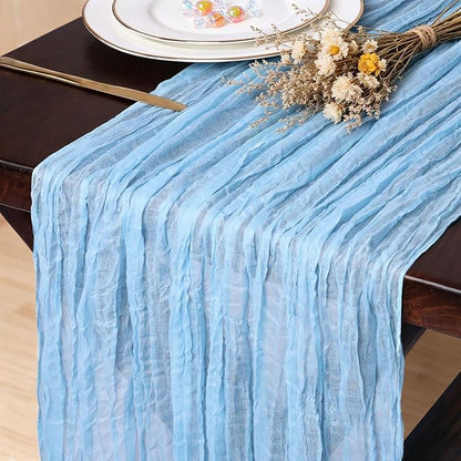 Light Blue Cheesecloth Table Runner 13.3FT Long Bridal Birthday Party by TuTive