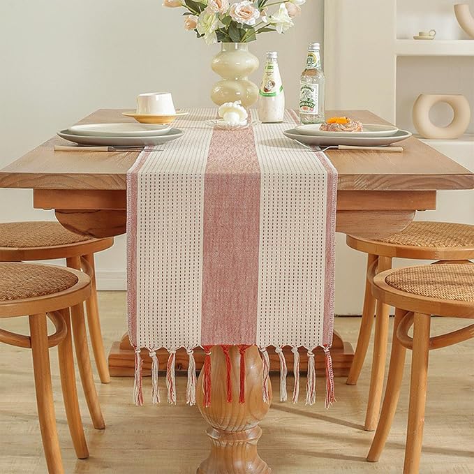 Orange Table Runner 90 Inches Long, Boho Farmhouse Seasonal Fall Thanksgiving - Image 2