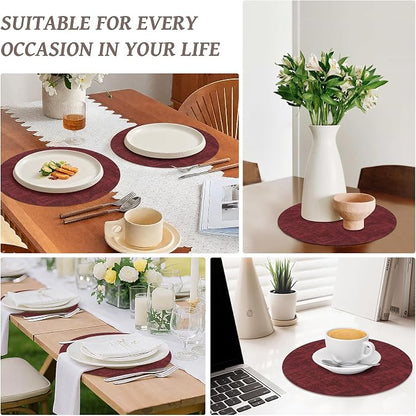 13"Round Placemats Set of 6, Reversible Faux Leather Heat Resistant Table Mats - Image 7