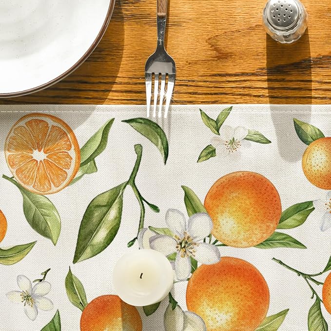 Artoid Mode Orange Wildflowers Leaves Summer Table Runner, Seasonal Spring - Image 7