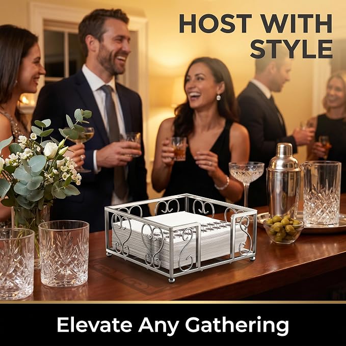 Cocktail Napkin Holder for 5x5 Napkins, Flat Square Caddy, Table | Cocktail - Image 5