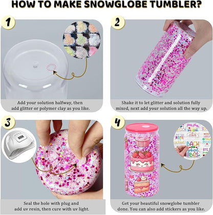 16 Oz Plastic Snowglobe Tumbler, 8 Pack Pre-Drilled Double Wall Plastic Clear - Image 5