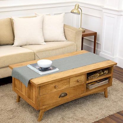 Solino Home 100% Pure Linen Table Runner Chambray Grey, Athena 14 x 48 in | by SolinoHome